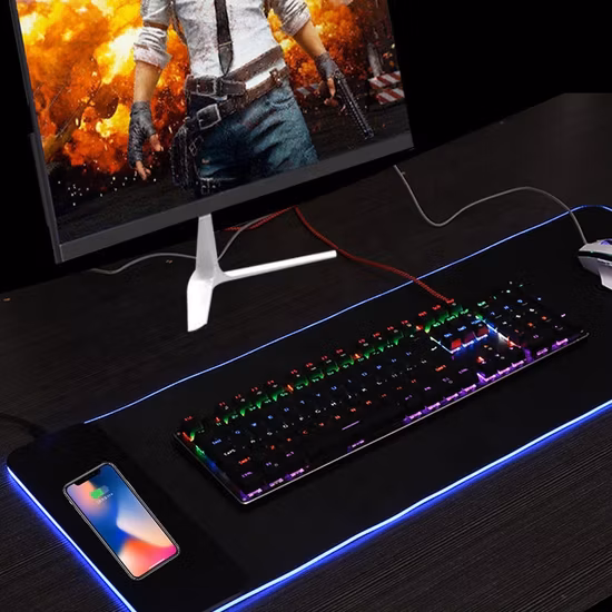 Customized Fast 15W Wireless Charging Keyboard Mat RGB LED Light Gaming Mouse Pad with Wireless Charger Desk Mat