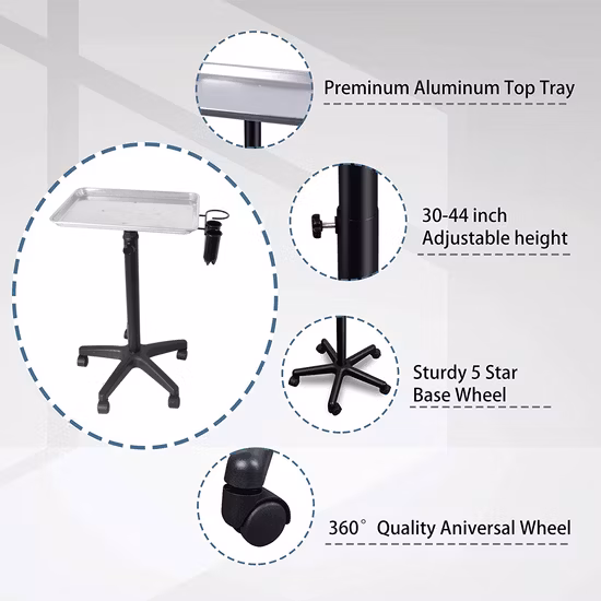 Professional Salon Hair Instrument Tray Rolling Trolley Cart Mobile Storage Tray