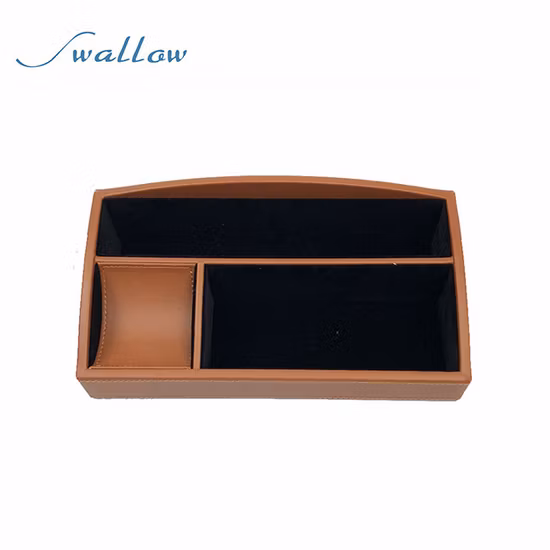 Swallow Desktop Storage Box, 3 Compartment Leather Valet Tray Accessories Storage Organizer Tray