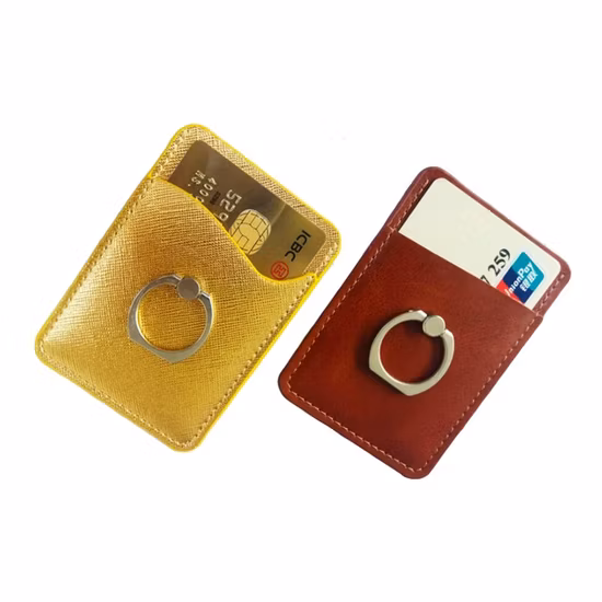 Adhesive Stick-on Mobile Phone ID Credit Card Holder Wallet Luxury Leather Cell Phone Card Holder with Ring
